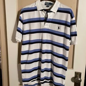 Ralph Lauren Polo Shirt Mens M Short Sleeve 100%Cotton Blue White Striped